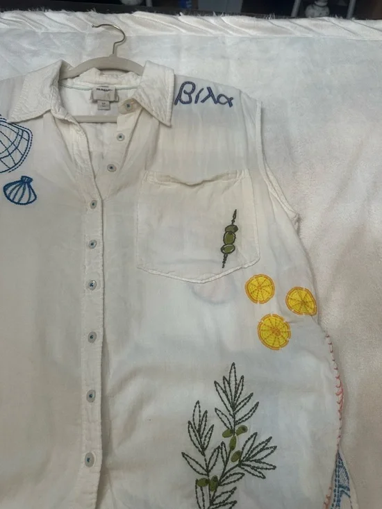 Anthropologie White Embroidered Sleeveless Button-Up Top 38258 - Picture 8 of 15